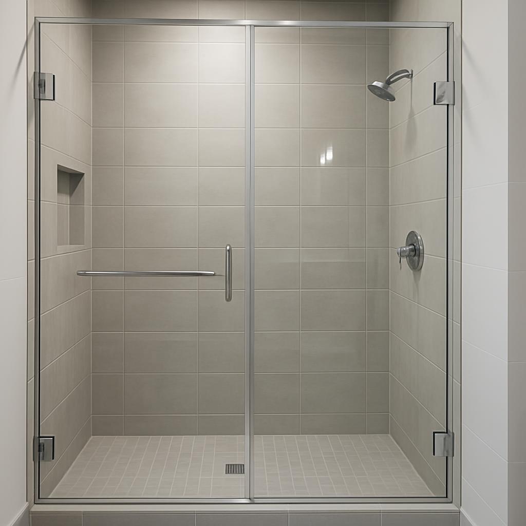 The shower enclosure and enclosure are securely constructioned from glass, presumably utilizing a custom-made design that ...